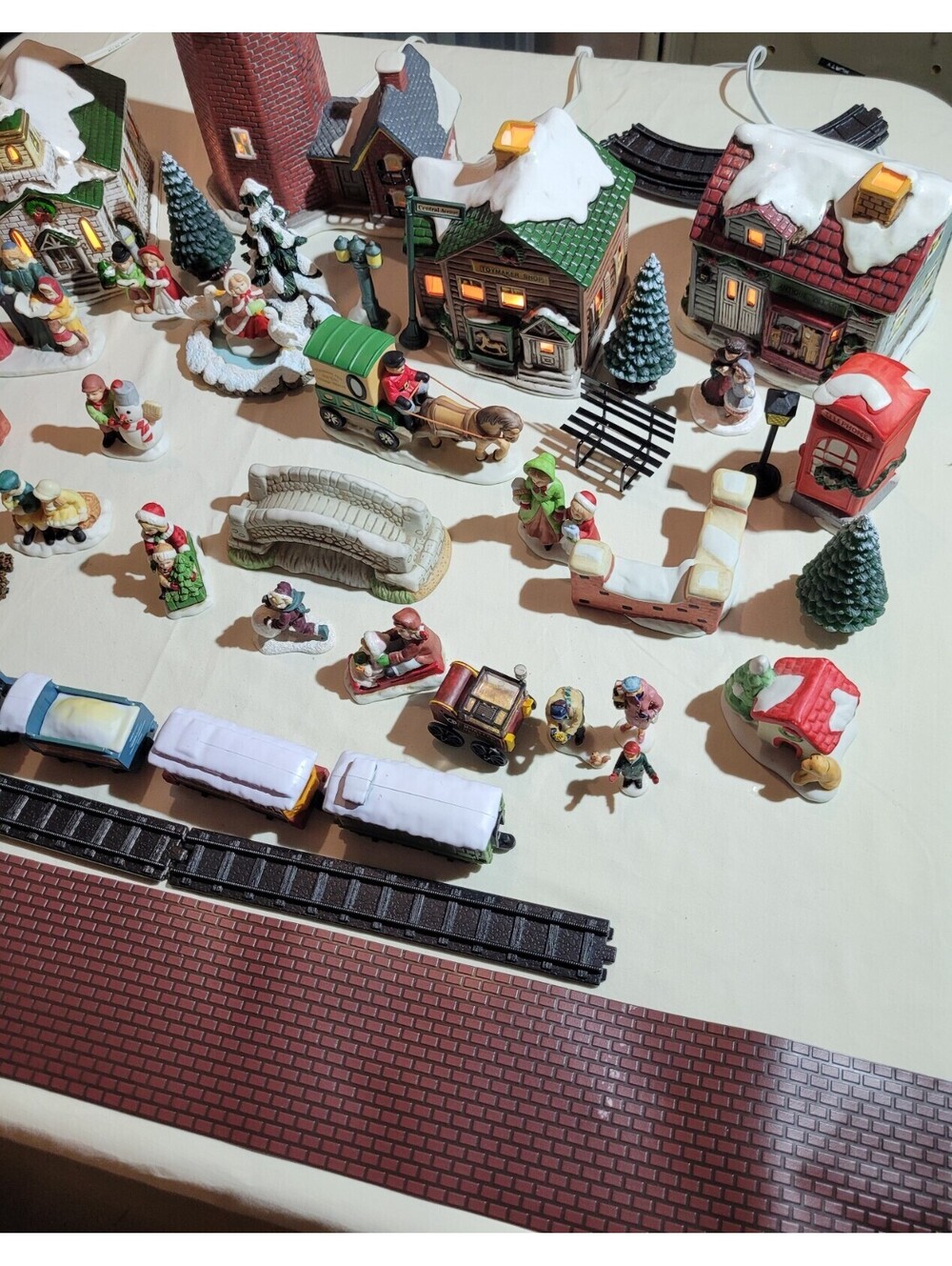 Porcelain Christmas Village/Town Buildings People Church Lighthouse